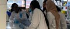 Head of Flow Cytometry Toni Banyard explains fluorescence activated cell sorting (FACS) analysis to the students.