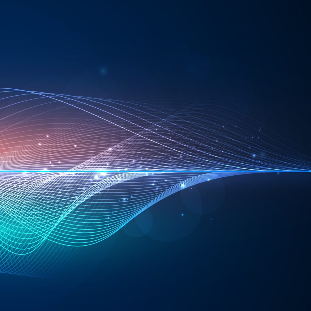 Image showing coloured waves on a blue background representing digital technology